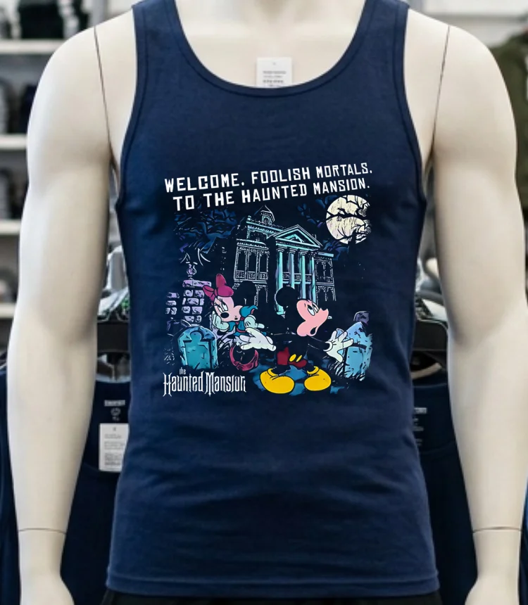 Disney Haunted Mansion Mickey And Minnie Hitchhiking Ghosts Shirt - navy-shirt Disney Haunted Mansion Mickey And Minnie Hitchhiking Ghosts Shirt Navy Shirt