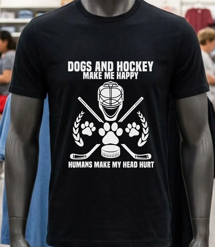 Dogs And Hockey Make Me Happy Humans Make My Head Hurt Shirt - balck-shirt Dogs And Hockey Make Me Happy Humans Make My Head Hurt Shirt Balck Shirt 1