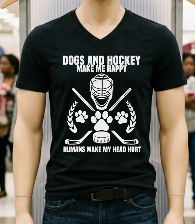 Dogs And Hockey Make Me Happy Humans Make My Head Hurt Shirt - balck-shirt Dogs And Hockey Make Me Happy Humans Make My Head Hurt Shirt Balck Shirt