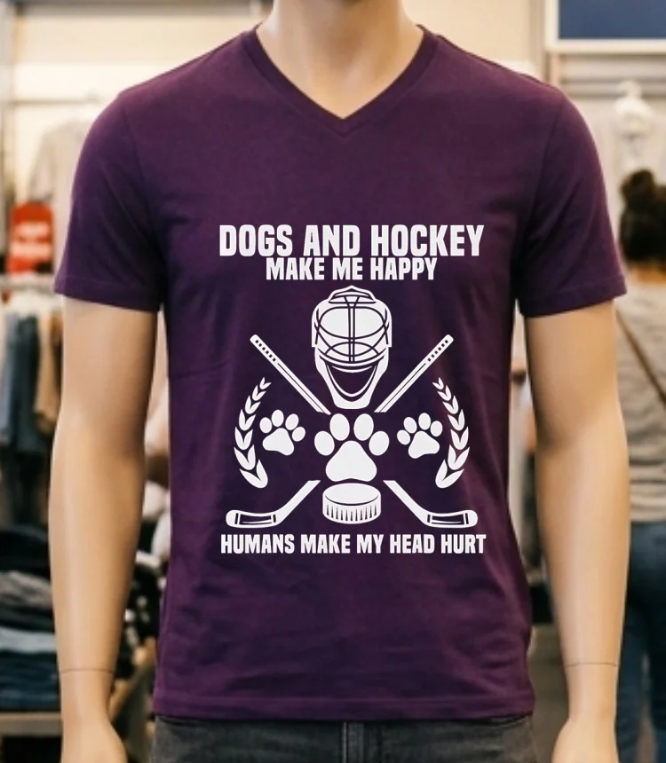 Dogs And Hockey Make Me Happy Humans Make My Head Hurt Shirt - purple-shirt Dogs And Hockey Make Me Happy Humans Make My Head Hurt Shirt Purple Shirt