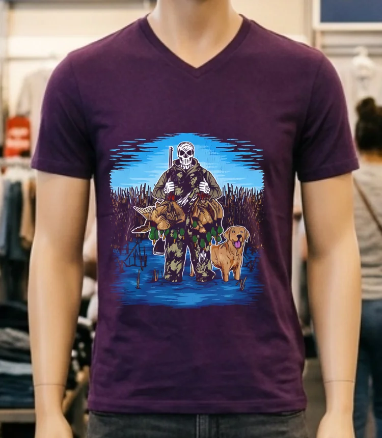 Duck Hunting Hunter Skeleton Shirt - purple-shirt Duck Hunting Hunter Skeleton Shirt Purple Shirt