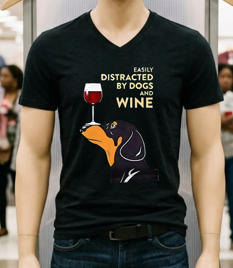 Easily Distracted By Dogs And Wine Shirt - balck-shirt Easily Distracted By Dogs And Wine Shirt Balck Shirt