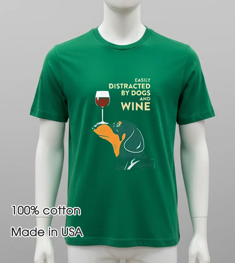 Easily Distracted By Dogs And Wine Shirt - green-shirt Easily Distracted By Dogs And Wine Shirt Green Shirt