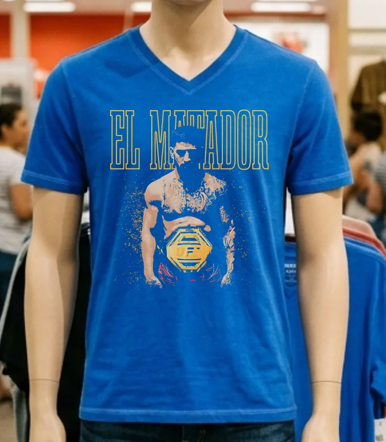 El Matador Ufc Fight Night Graphic Design Retro Shirt - blue-shirt El Matador Ufc Fight Night Graphic Design Retro Shirt Blue Shirt