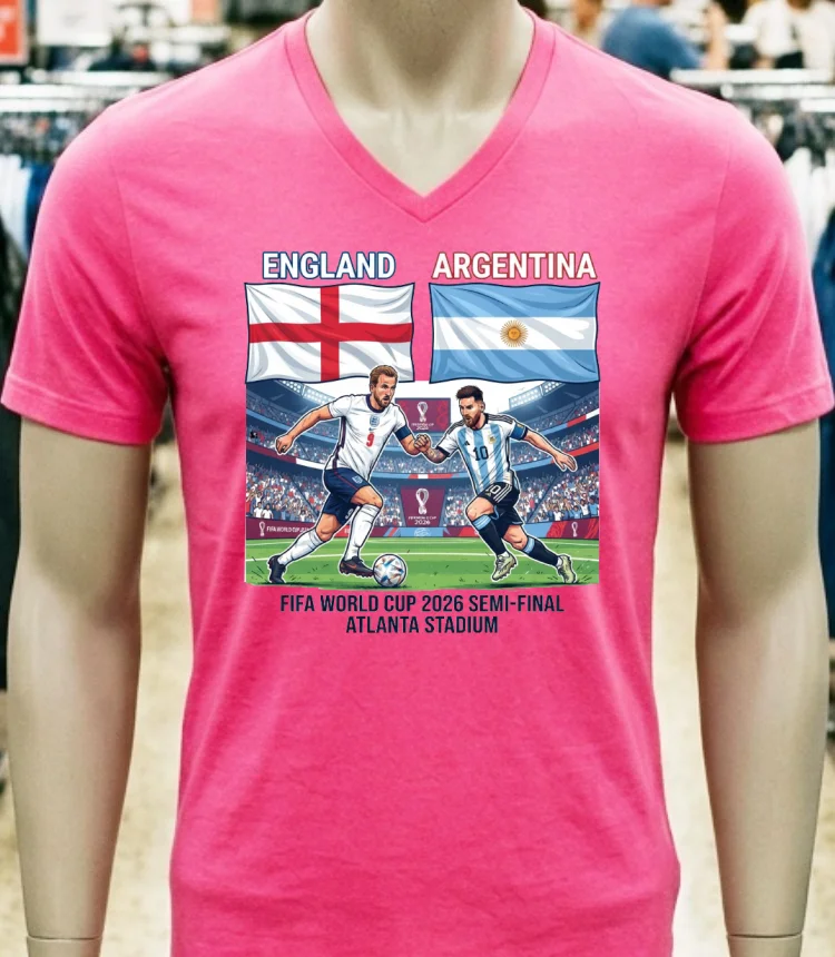 England Vs Argentina In The Fifa World Cup 2026 Semi Final At Atlanta Stadium T Shirt - pink-t-shirt England Vs Argentina In The Fifa World Cup 2026 Semi Final At Atlanta Stadium T Shirt Pink T Shirt