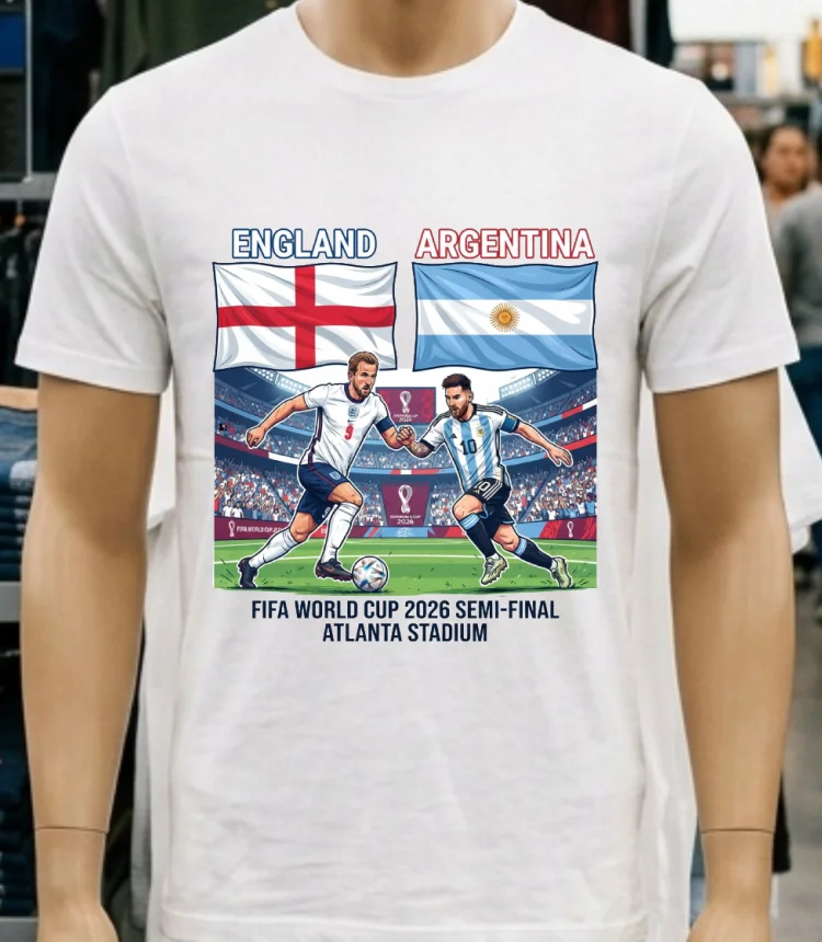 England Vs Argentina In The Fifa World Cup 2026 Semi Final At Atlanta Stadium T Shirt - white-t-shirt England Vs Argentina In The Fifa World Cup 2026 Semi Final At Atlanta Stadium T Shirt White T Shirt 3