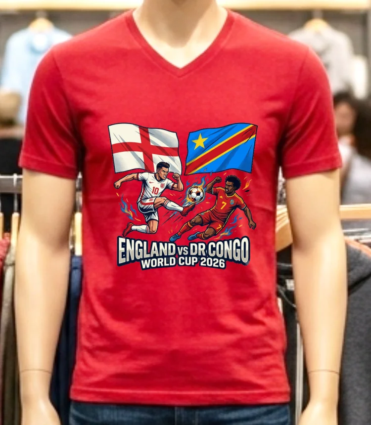 England Vs Democratic Republic Of Congo World Cup 2026 In Atlanta (Mercedes Benz Stadium) T Shirt - red-shirt England Vs Democratic Republic Of Congo World Cup 2026 In Atlanta Mercedes Benz Stadium T Shirt Red Shirt