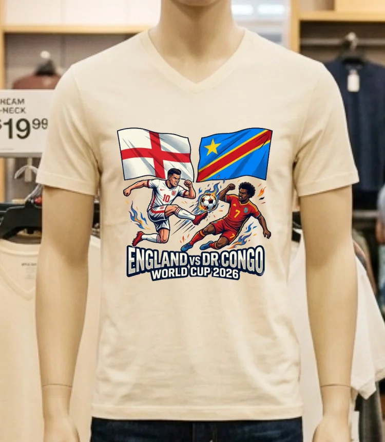 England Vs Democratic Republic Of Congo World Cup 2026 In Atlanta (Mercedes Benz Stadium) T Shirt - white-t-shirt England Vs Democratic Republic Of Congo World Cup 2026 In Atlanta Mercedes Benz Stadium T Shirt White T Shirt 2