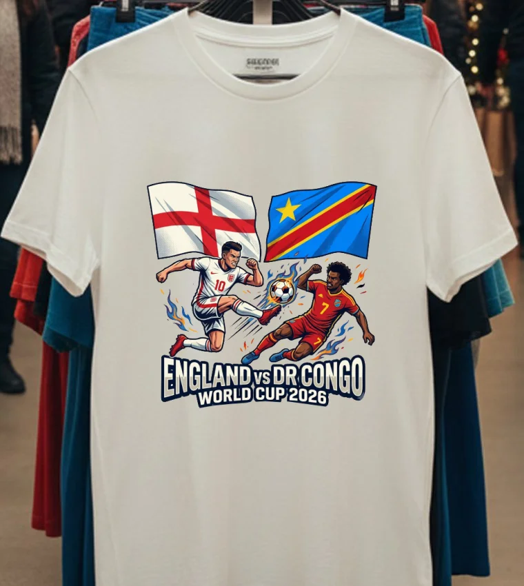 England Vs Democratic Republic Of Congo World Cup 2026 In Atlanta (Mercedes Benz Stadium) T Shirt - white-t-shirt England Vs Democratic Republic Of Congo World Cup 2026 In Atlanta Mercedes Benz Stadium T Shirt White T Shirt