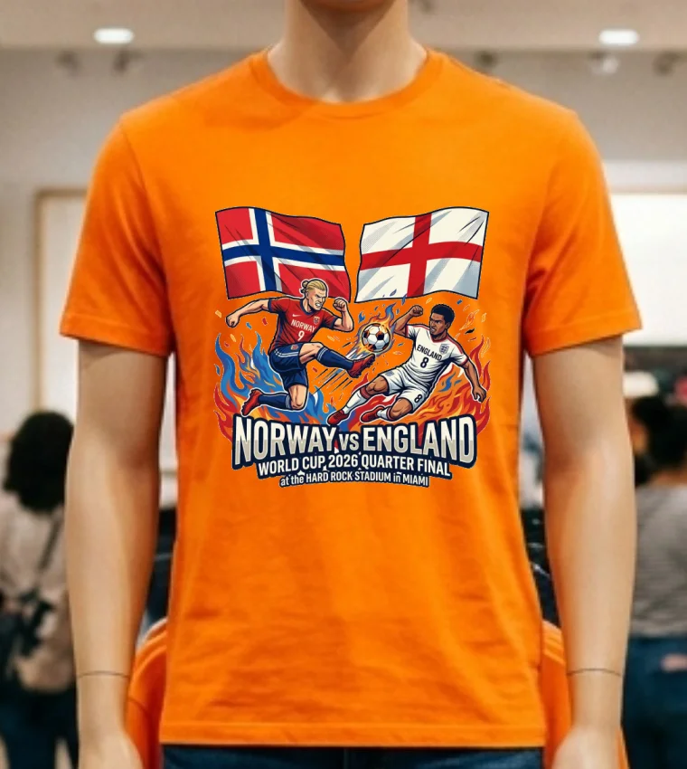 England Vs Norway In The Quarter Finals Of The Fifa World Cup 2026 At The Hard Rock Stadium In Miami T Shirt - orange-shirt England Vs Norway In The Quarter Finals Of The Fifa World Cup 2026 At The Hard Rock Stadium In Miami T Shirt Orange Shirt