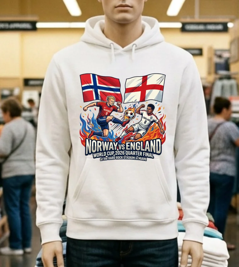 England Vs Norway In The Quarter Finals Of The Fifa World Cup 2026 At The Hard Rock Stadium In Miami T Shirt - white-t-shirt England Vs Norway In The Quarter Finals Of The Fifa World Cup 2026 At The Hard Rock Stadium In Miami T Shirt White T Shirt 1