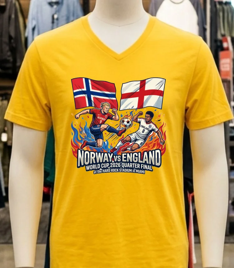 England Vs Norway In The Quarter Finals Of The Fifa World Cup 2026 At The Hard Rock Stadium In Miami T Shirt - yellow-t-shirt England Vs Norway In The Quarter Finals Of The Fifa World Cup 2026 At The Hard Rock Stadium In Miami T Shirt Yellow T Shirt