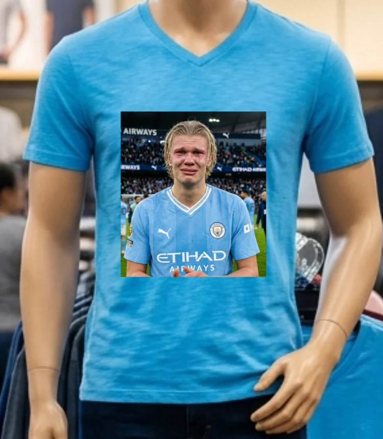 Erling Haaland Crying Meme T Shirt - blue-shirt Erling Haaland Crying Meme T Shirt Blue Shirt