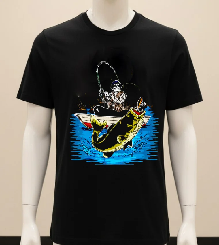 Fish On Skeleton Shirt - balck-shirt Fish On Skeleton Shirt Balck Shirt