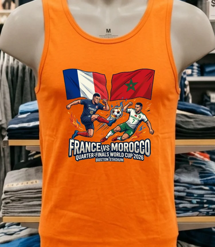 France Vs Morocco In The Quarter Finals Of The Fifa World Cup 2026 At Boston Stadium T Shirt - orange-shirt France Vs Morocco In The Quarter Finals Of The Fifa World Cup 2026 At Boston Stadium T Shirt Orange Shirt