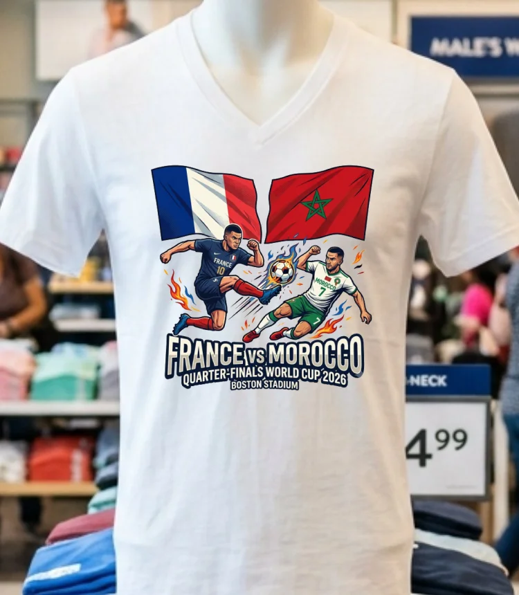 France Vs Morocco In The Quarter Finals Of The Fifa World Cup 2026 At Boston Stadium T Shirt - white-t-shirt France Vs Morocco In The Quarter Finals Of The Fifa World Cup 2026 At Boston Stadium T Shirt White T Shirt 3
