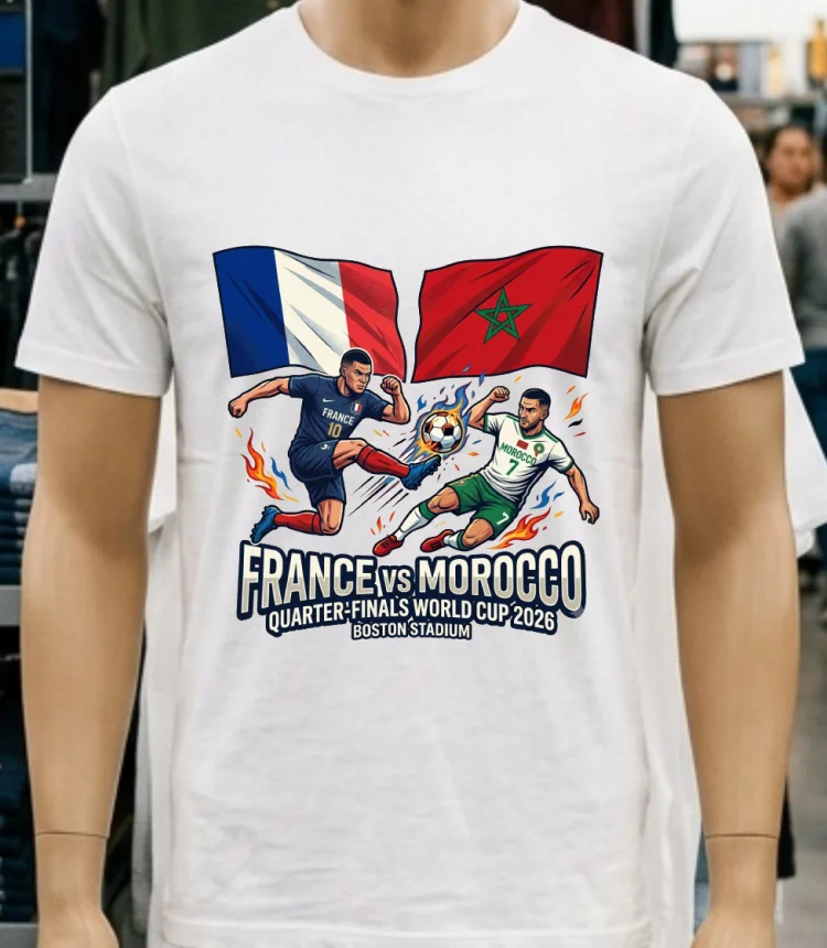 France Vs Morocco In The Quarter Finals Of The Fifa World Cup 2026 At Boston Stadium T Shirt - white-t-shirt France Vs Morocco In The Quarter Finals Of The Fifa World Cup 2026 At Boston Stadium T Shirt White T Shirt 4