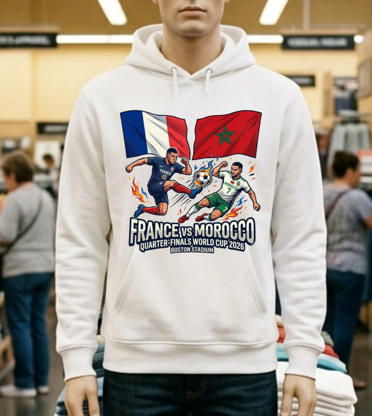 France Vs Morocco In The Quarter Finals Of The Fifa World Cup 2026 At Boston Stadium T Shirt - white-t-shirt France Vs Morocco In The Quarter Finals Of The Fifa World Cup 2026 At Boston Stadium T Shirt White T Shirt