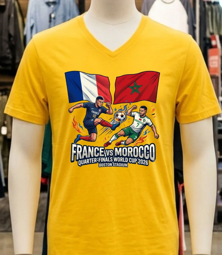 France Vs Morocco In The Quarter Finals Of The Fifa World Cup 2026 At Boston Stadium T Shirt - yellow-t-shirt France Vs Morocco In The Quarter Finals Of The Fifa World Cup 2026 At Boston Stadium T Shirt Yellow T Shirt