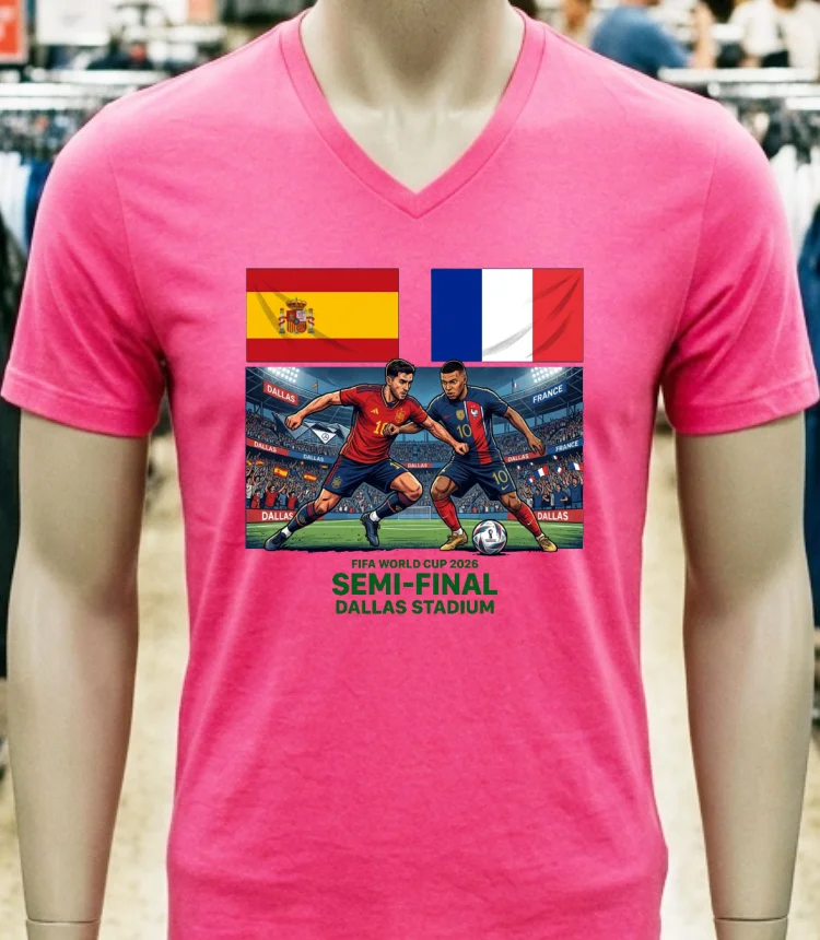 France Vs Spain In The Fifa World Cup 2026 Semi Final At Dallas Stadium T Shirt - pink-t-shirt France Vs Spain In The Fifa World Cup 2026 Semi Final At Dallas Stadium T Shirt Pink T Shirt