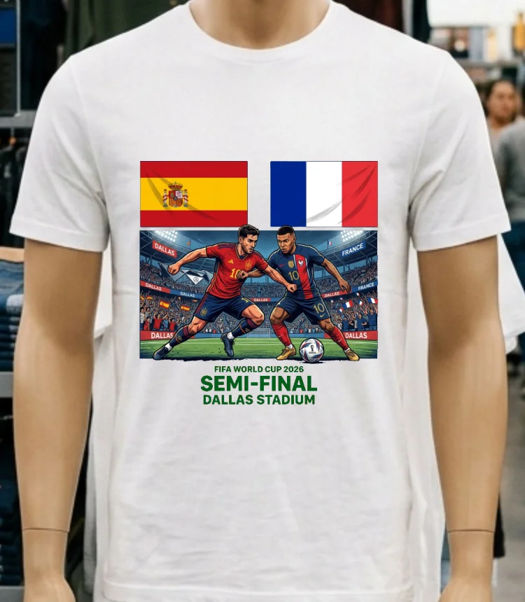 France Vs Spain In The Fifa World Cup 2026 Semi Final At Dallas Stadium T Shirt White T Shirt 3