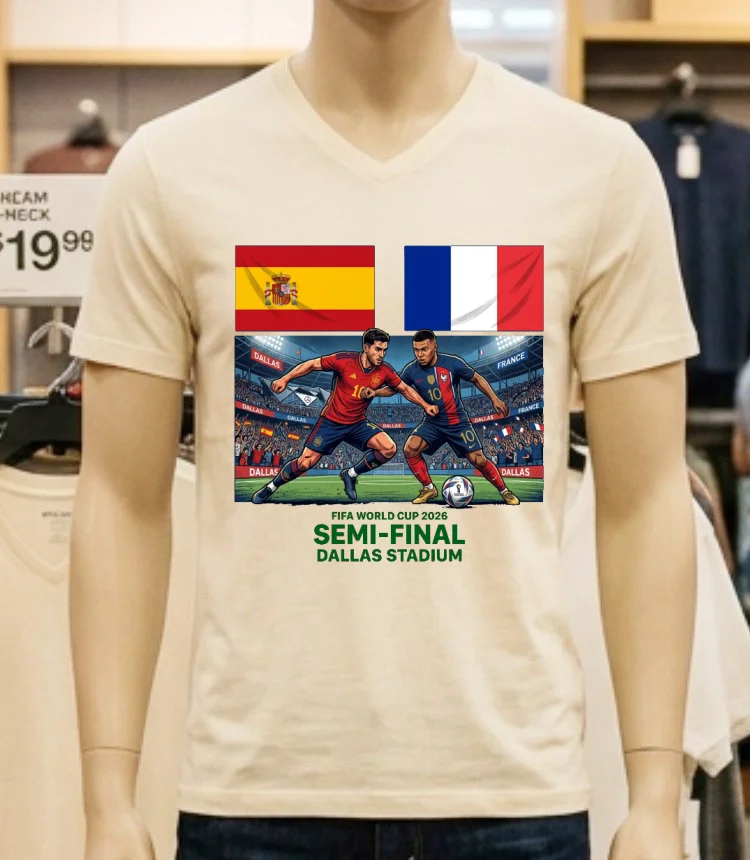 France Vs Spain In The Fifa World Cup 2026 Semi Final At Dallas Stadium T Shirt - white-t-shirt France Vs Spain In The Fifa World Cup 2026 Semi Final At Dallas Stadium T Shirt White T Shirt