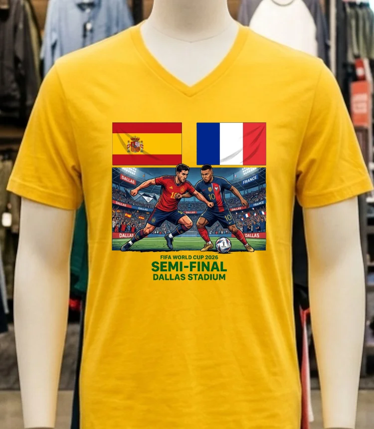 France Vs Spain In The Fifa World Cup 2026 Semi Final At Dallas Stadium T Shirt - yellow-t-shirt France Vs Spain In The Fifa World Cup 2026 Semi Final At Dallas Stadium T Shirt Yellow T Shirt 1
