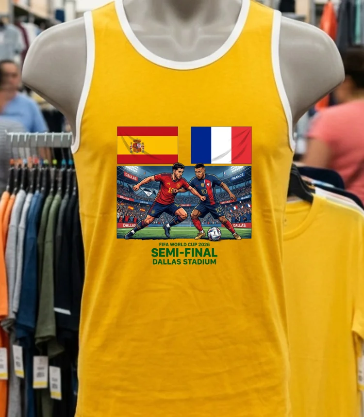 France Vs Spain In The Fifa World Cup 2026 Semi Final At Dallas Stadium T Shirt - yellow-t-shirt France Vs Spain In The Fifa World Cup 2026 Semi Final At Dallas Stadium T Shirt Yellow T Shirt