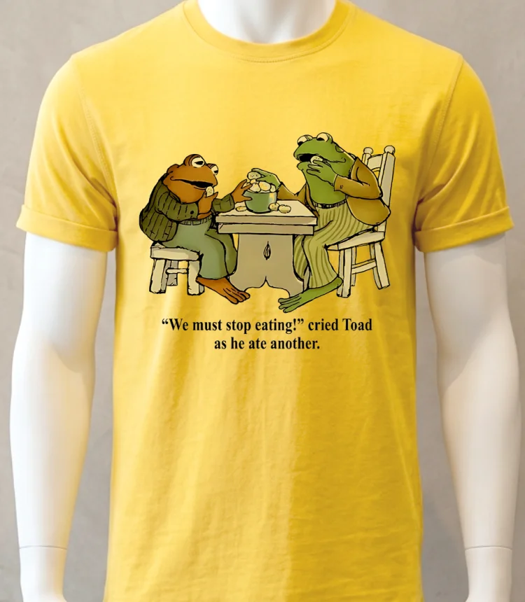 Frog And Toad We Must Stop Eating Cried Toad As He Ate Another Vintage Shirt - yellow-t-shirt Frog And Toad We Must Stop Eating Cried Toad As He Ate Another Vintage Shirt Yellow T Shirt
