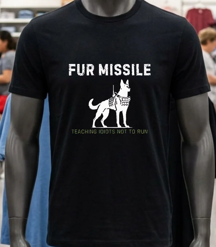 Fur Missile Teaching Idiots Not To Run Dog Shirt - balck-shirt Fur Missile Teaching Idiots Not To Run Dog Shirt Balck Shirt 1