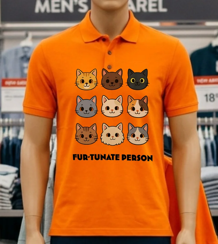 Fur Tunate Person Funny Cat Lover Cartoon Shirt - orange-shirt Fur Tunate Person Funny Cat Lover Cartoon Shirt Orange Shirt