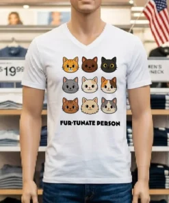 Fur Tunate Person Funny Cat Lover Cartoon Shirt