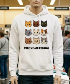 Fur Tunate Person Funny Cat Lover Cartoon Shirt