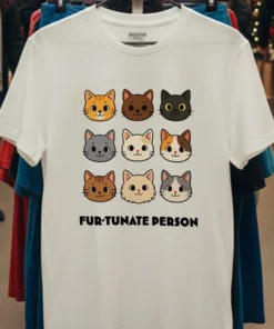 Fur Tunate Person Funny Cat Lover Cartoon Shirt