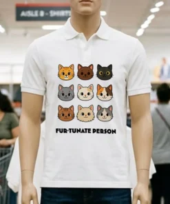 Fur Tunate Person Funny Cat Lover Cartoon Shirt