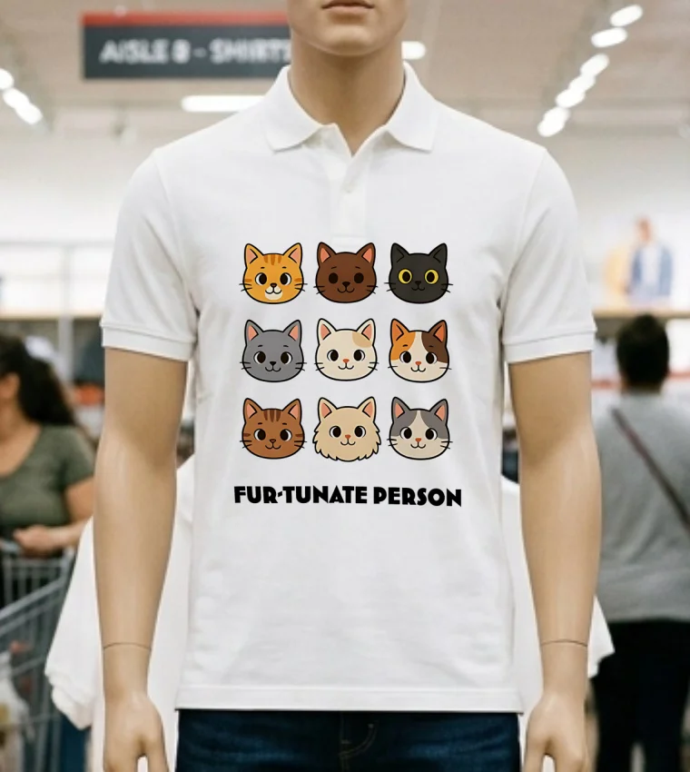 Fur Tunate Person Funny Cat Lover Cartoon Shirt - white-t-shirt Fur Tunate Person Funny Cat Lover Cartoon Shirt White T Shirt 3