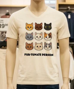 Fur Tunate Person Funny Cat Lover Cartoon Shirt