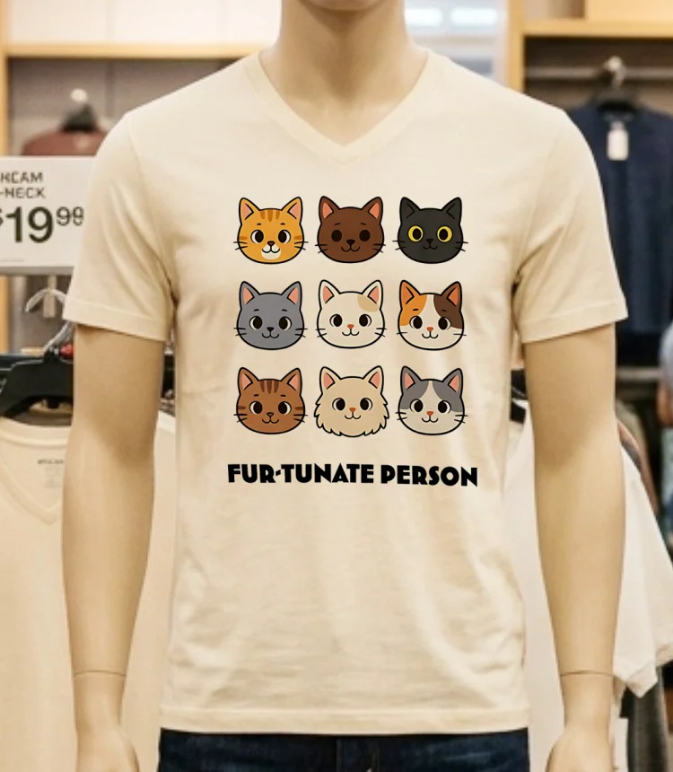 Fur Tunate Person Funny Cat Lover Cartoon Shirt - white-t-shirt Fur Tunate Person Funny Cat Lover Cartoon Shirt White T Shirt 4