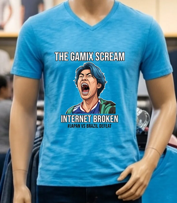 Gamix Screaming Meme Breaks The Internet After Japan Vs Brazil Defeat T Shirt - blue-shirt Gamix Screaming Meme Breaks The Internet After Japan Vs Brazil Defeat T Shirt Blue Shirt