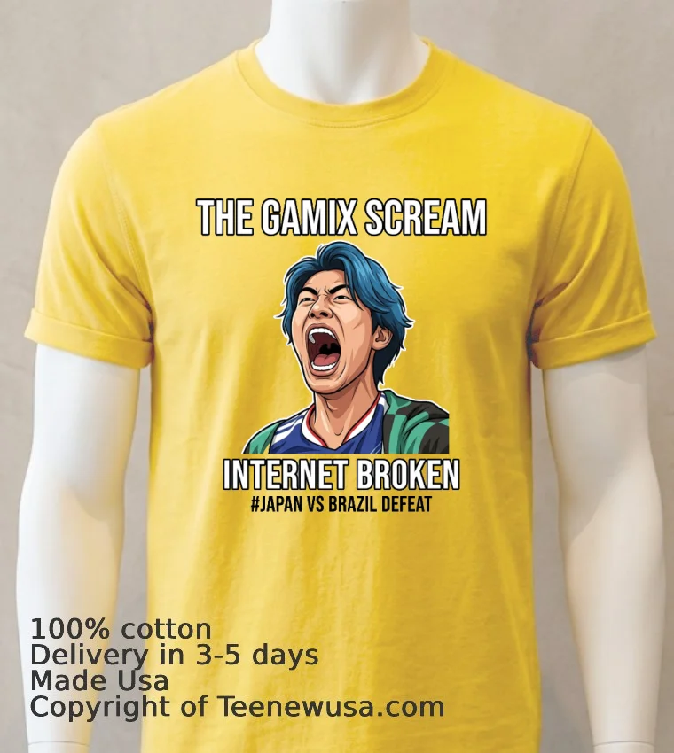 Gamix Screaming Meme Breaks The Internet After Japan Vs Brazil Defeat T Shirt - yellow-t-shirt Gamix Screaming Meme Breaks The Internet After Japan Vs Brazil Defeat T Shirt Yellow T Shirt