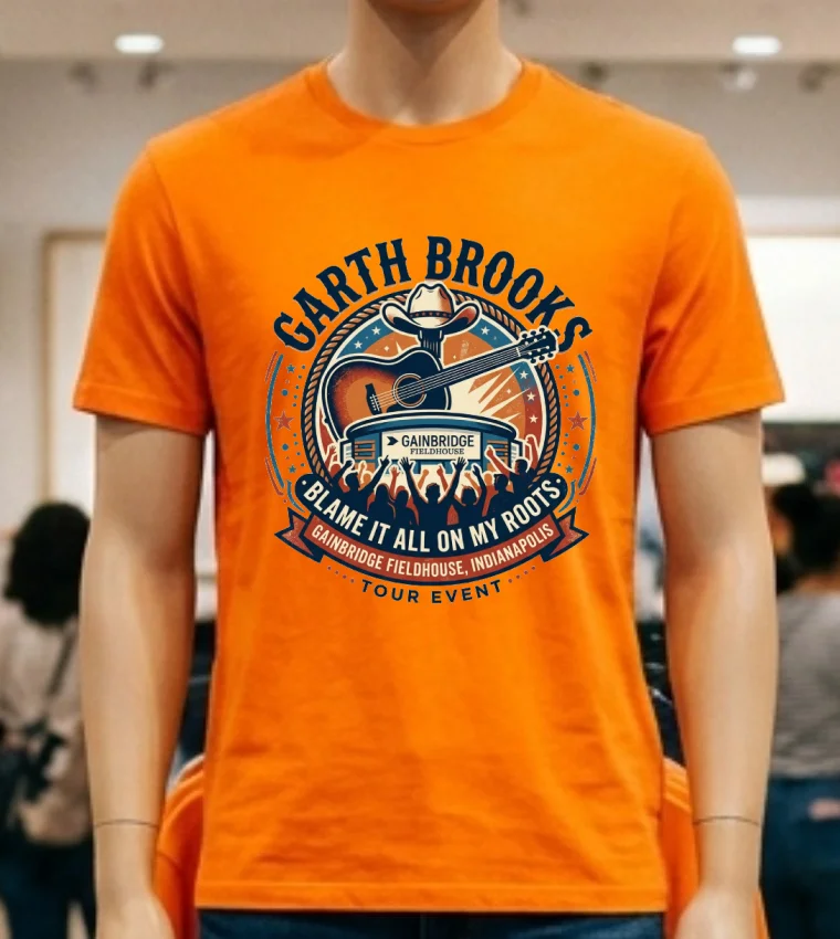 Garth Brooks And The Blame It All On My Roots Tour At Gainbridge Fieldhouse, Indianapolis T Shirt - orange-shirt Garth Brooks And The Blame It All On My Roots Tour At Gainbridge Fieldhouse Indianapolis T Shirt Orange Shirt