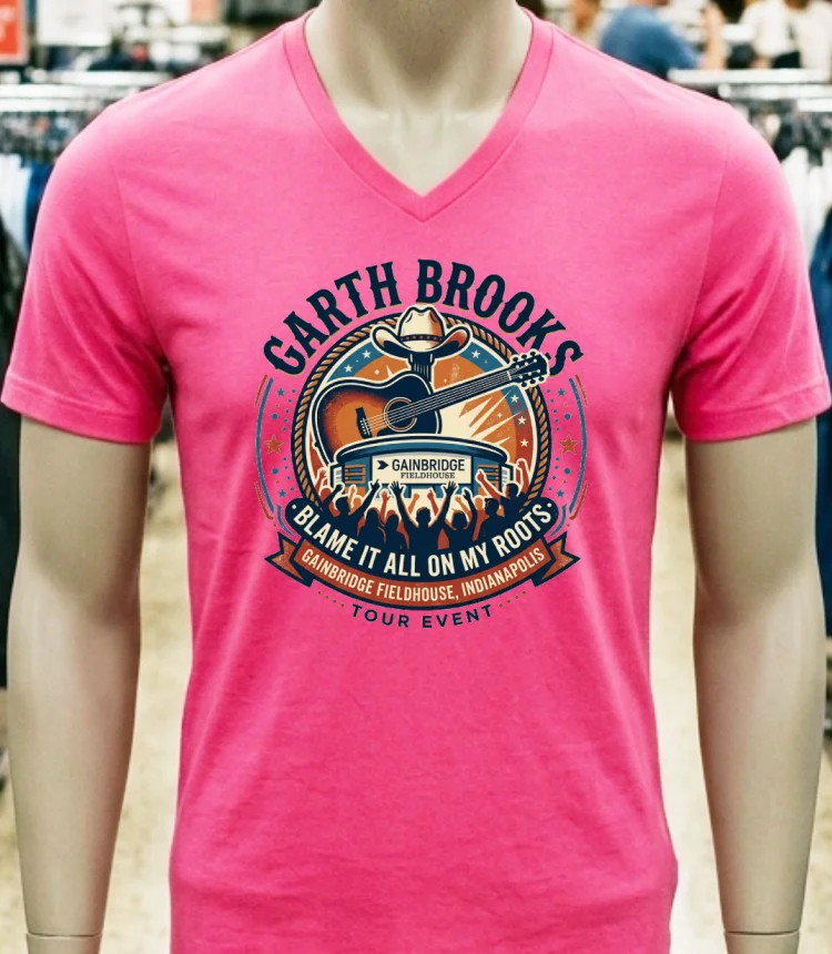 Garth Brooks And The Blame It All On My Roots Tour At Gainbridge Fieldhouse, Indianapolis T Shirt - pink-t-shirt Garth Brooks And The Blame It All On My Roots Tour At Gainbridge Fieldhouse Indianapolis T Shirt Pink T Shirt