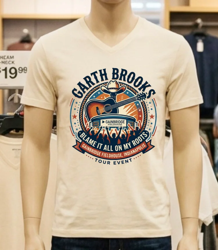 Garth Brooks And The Blame It All On My Roots Tour At Gainbridge Fieldhouse, Indianapolis T Shirt - white-t-shirt Garth Brooks And The Blame It All On My Roots Tour At Gainbridge Fieldhouse Indianapolis T Shirt White T Shirt 3