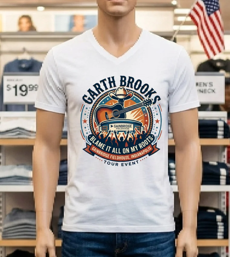 Garth Brooks And The Blame It All On My Roots Tour At Gainbridge Fieldhouse, Indianapolis T Shirt - white-t-shirt Garth Brooks And The Blame It All On My Roots Tour At Gainbridge Fieldhouse Indianapolis T Shirt White T Shirt
