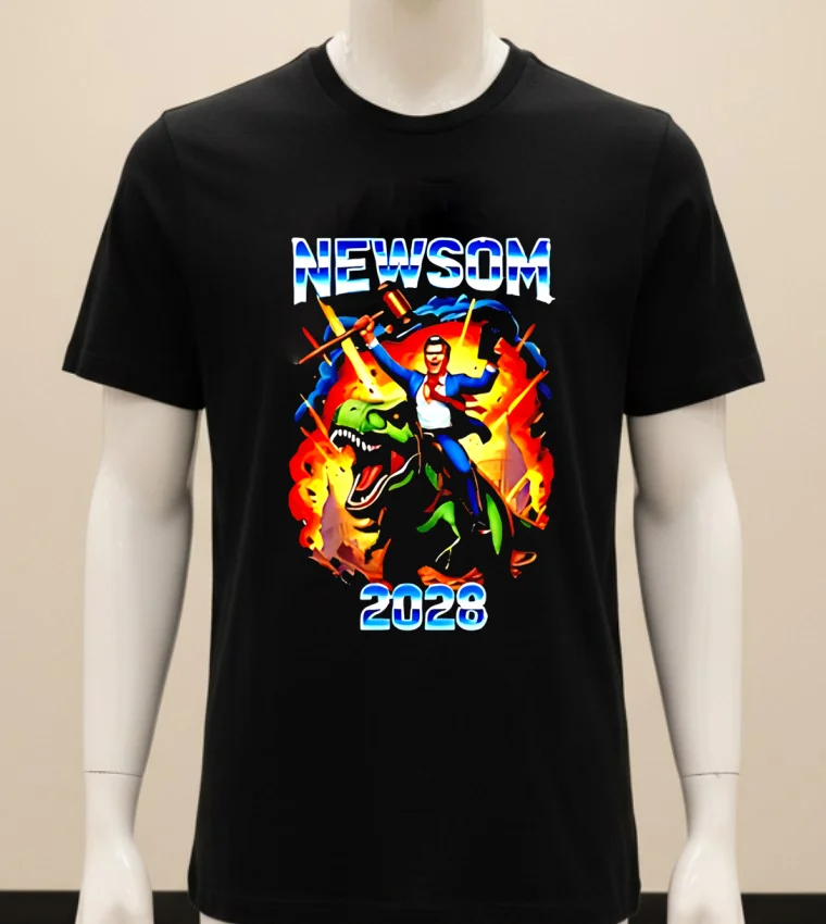Gavin Newsom Ride A Dinosaur 2028 Shirt - balck-shirt Gavin Newsom Ride A Dinosaur 2028 Shirt Balck Shirt