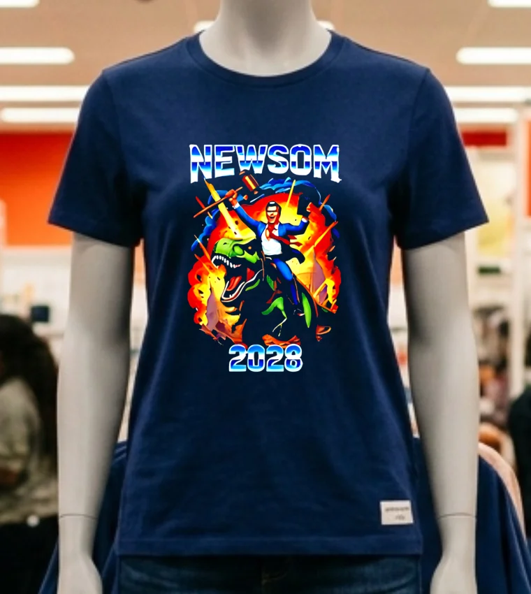 Gavin Newsom Ride A Dinosaur 2028 Shirt - navy-shirt Gavin Newsom Ride A Dinosaur 2028 Shirt Navy Shirt