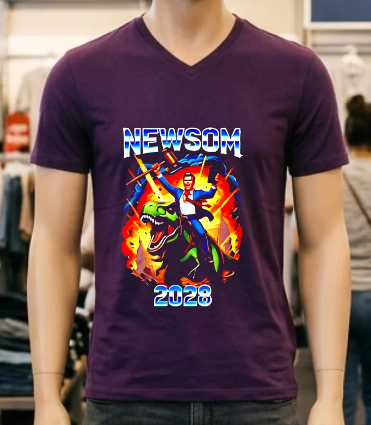 Gavin Newsom Ride A Dinosaur 2028 Shirt - purple-shirt Gavin Newsom Ride A Dinosaur 2028 Shirt Purple Shirt