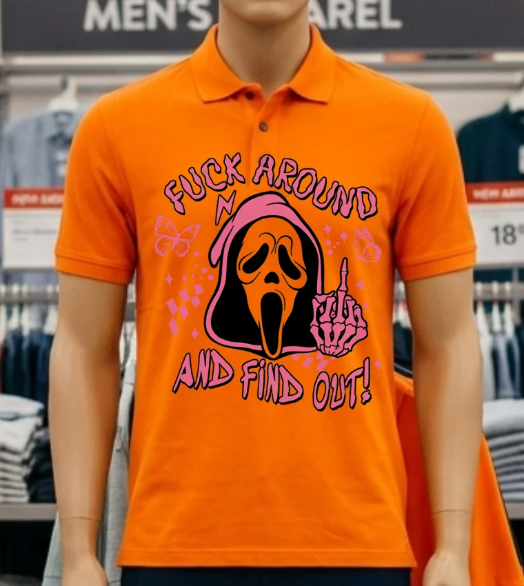 Ghostface Fuck Around And Find Out Horror Pink Halloween Shirt - orange-shirt Ghostface Fuck Around And Find Out Horror Pink Halloween Shirt Orange Shirt