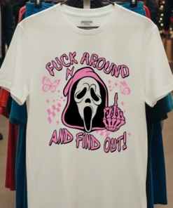 Ghostface Fuck Around And Find Out Horror Pink Halloween Shirt
