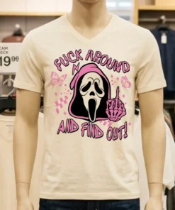Ghostface Fuck Around And Find Out Horror Pink Halloween Shirt
